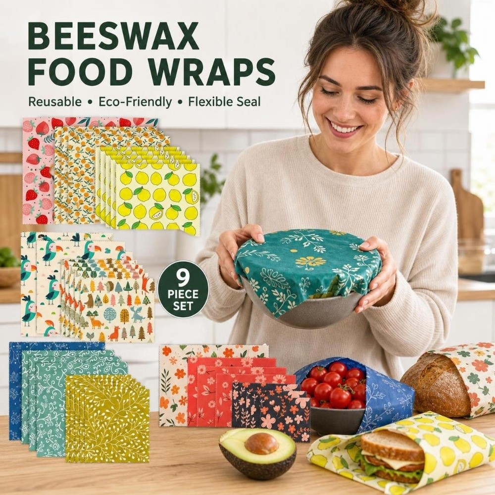 Beeswax Food Cover - 9 peças de envoltório de cera